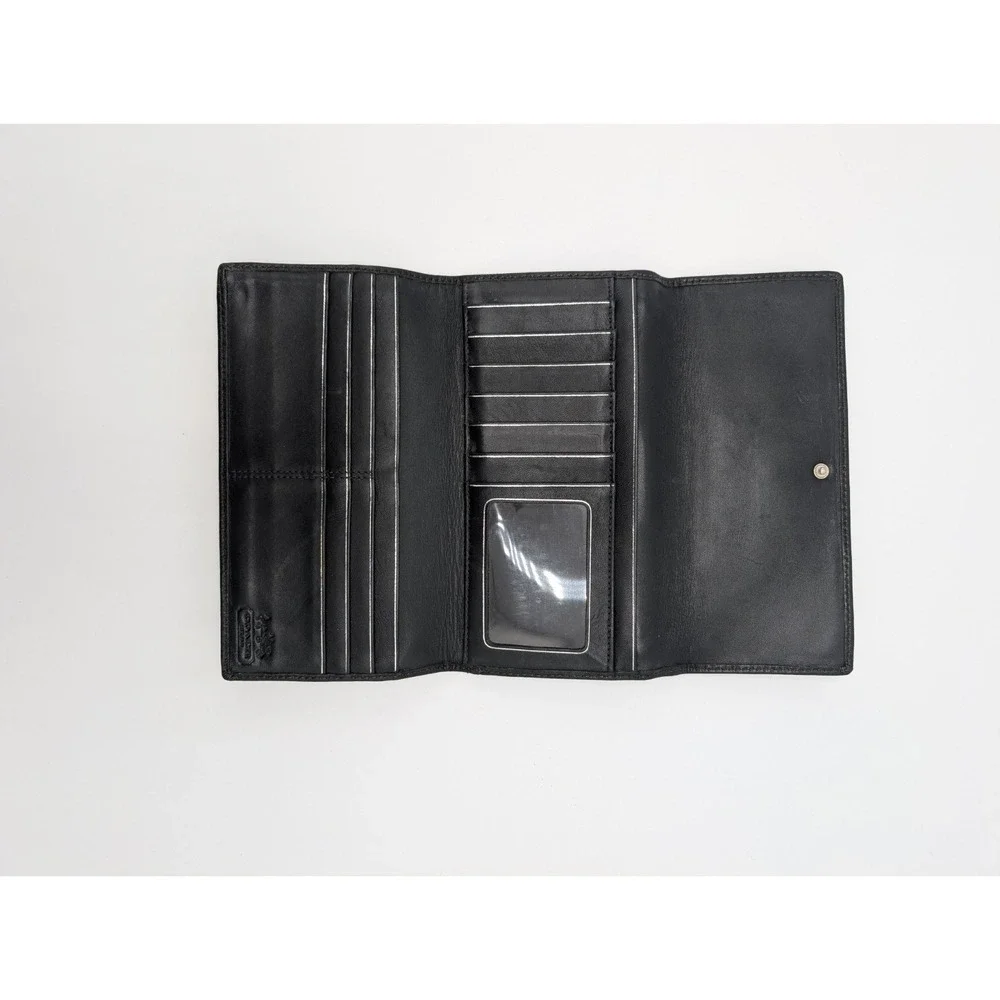 Authentic Coach Ivory & Black Jacquard Slim Tri-Fold Signature Hampton Wallet